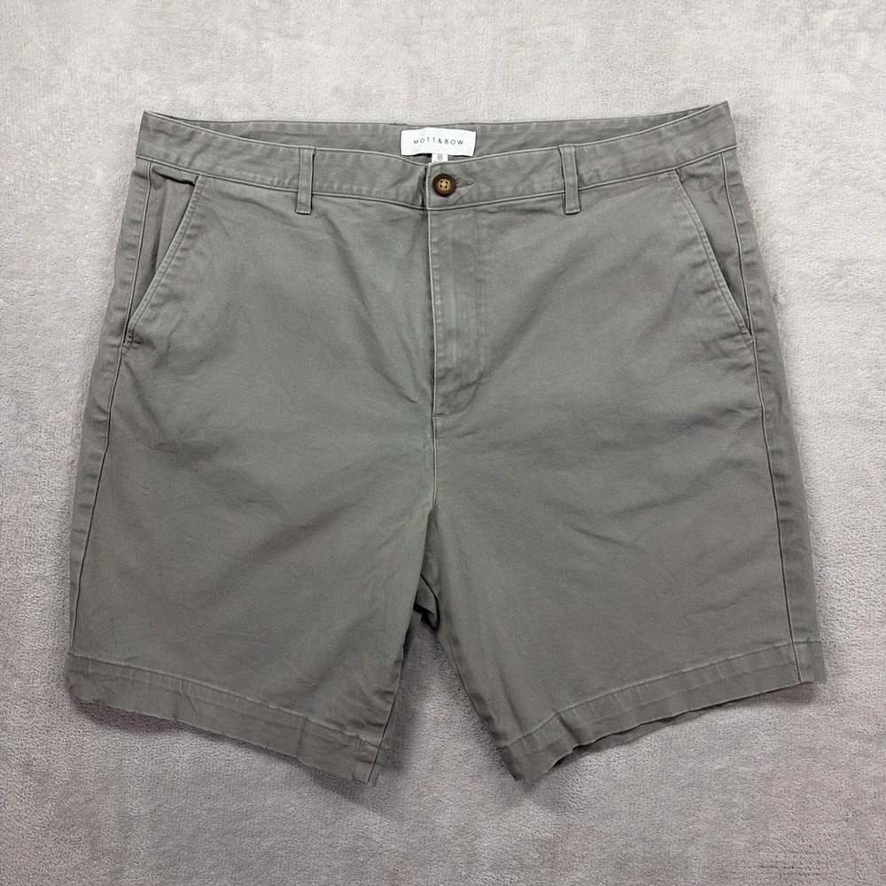 Mott & Bow Chino Shorts Mens 35 Gray Stretch Flat Front 8" Preppy Casual Summer